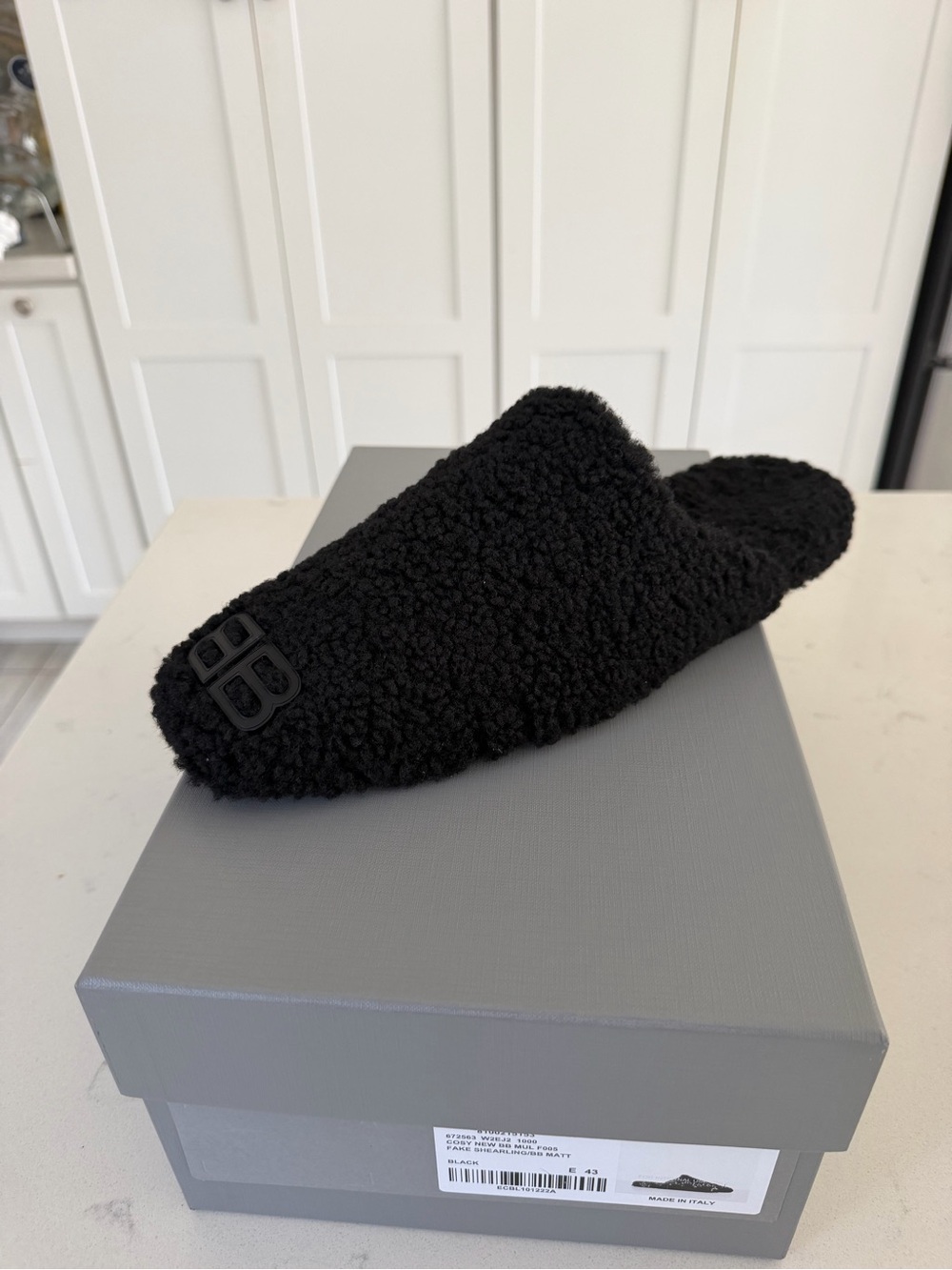 Balenciaga Black Shearling-Look Slip-On Loafers